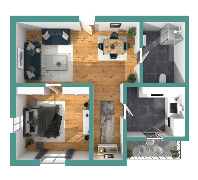 Grundriss Design 3D Premium Style 2 Retro-Grün