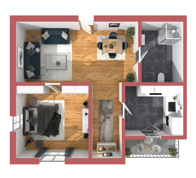 Grundriss Design 3D Premium Style 2 Retro-Rot